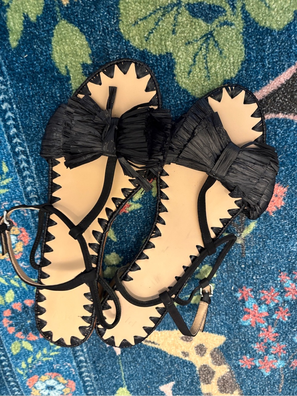 PLV Designer Black Raffia Bow Women’s Sandals